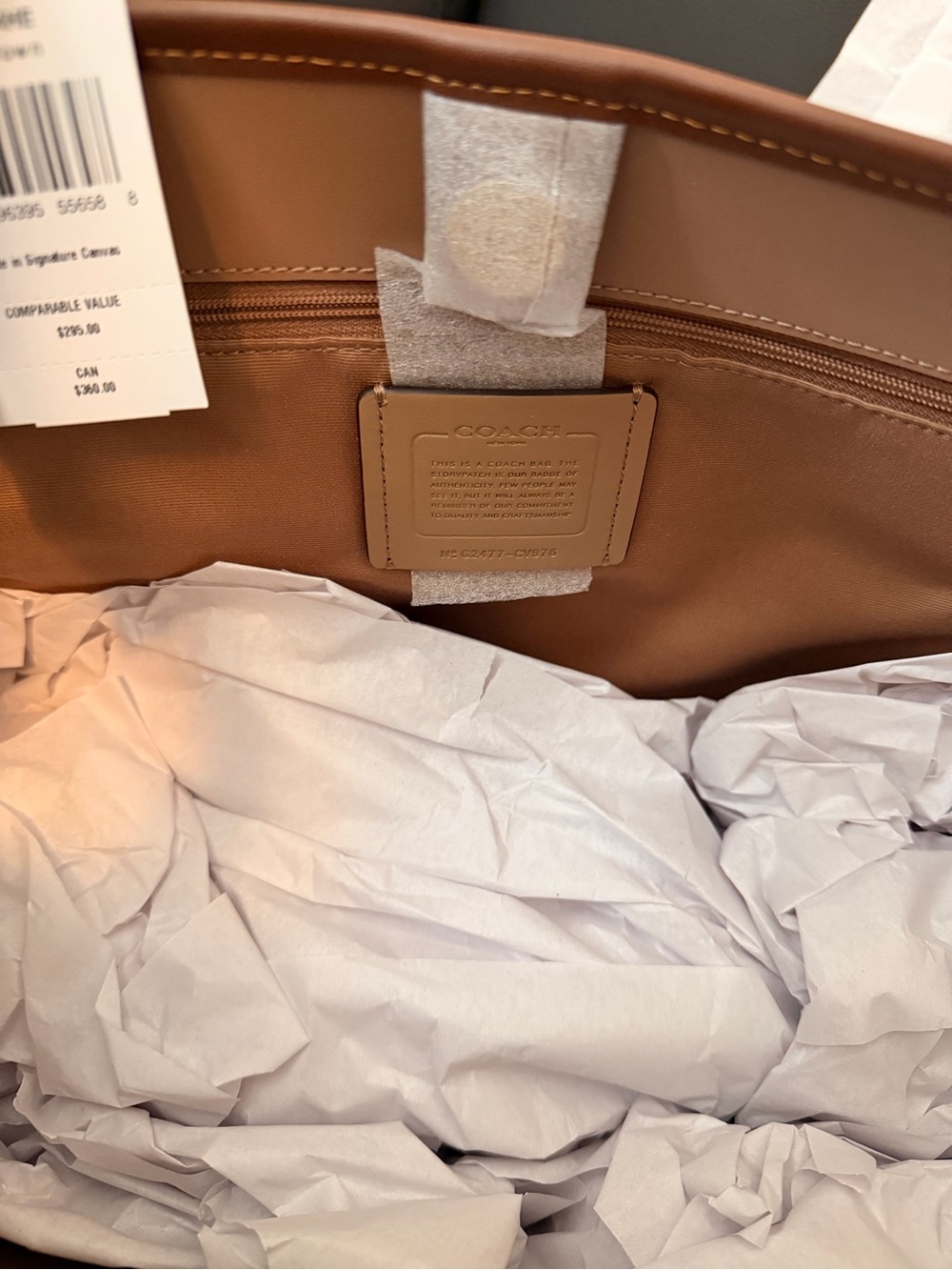 Coach Brown Signature Canvas Tote with Leather Trim - Picture 3 of 6
